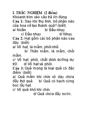 Đề thi học kỳ II môn Sinh học Lớp 6 (Có đáp án)